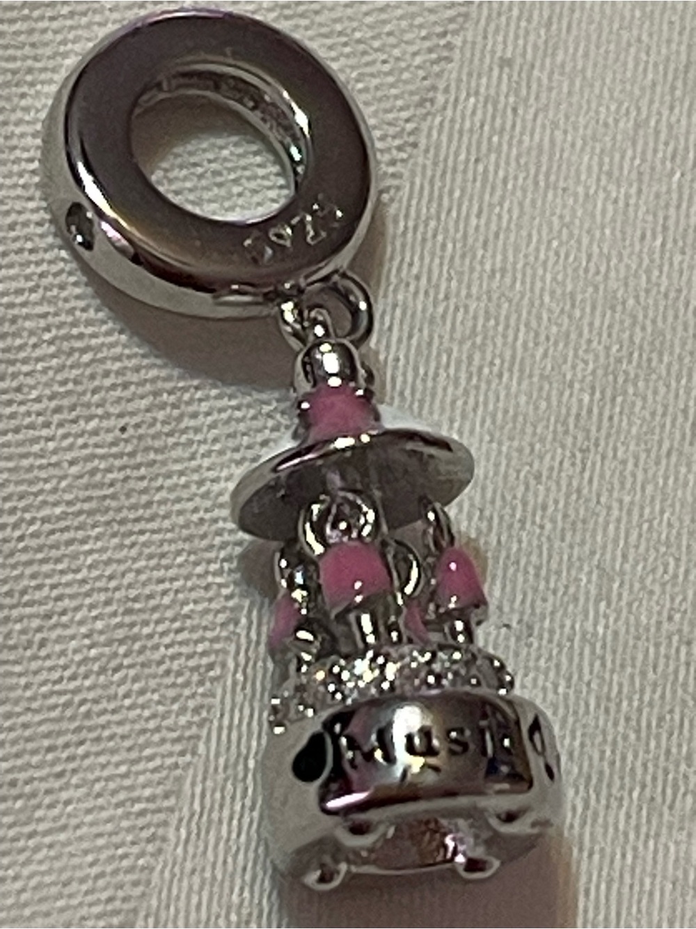 925 Sterling Silver Carousel Charm with Pink Enamel Accents - Picture 5 of 9